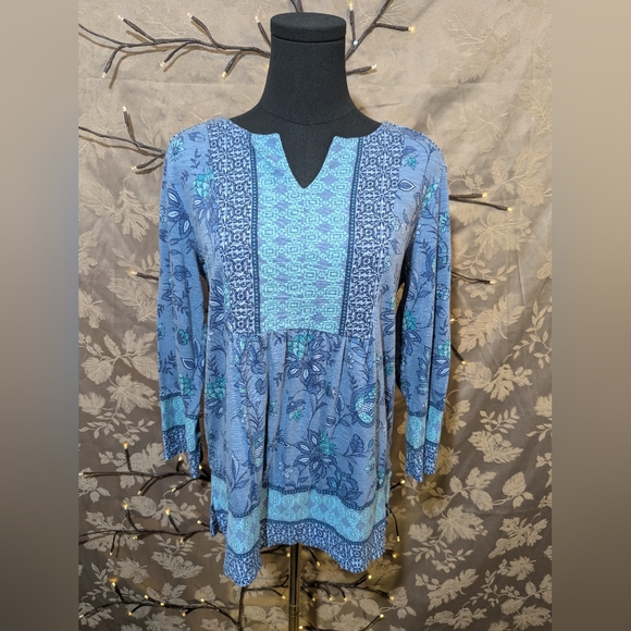 Coldwater Creek Tops - Coldwater Creek Blue Floral Three Quarter Sleeve Blouse, Size S, EUC!